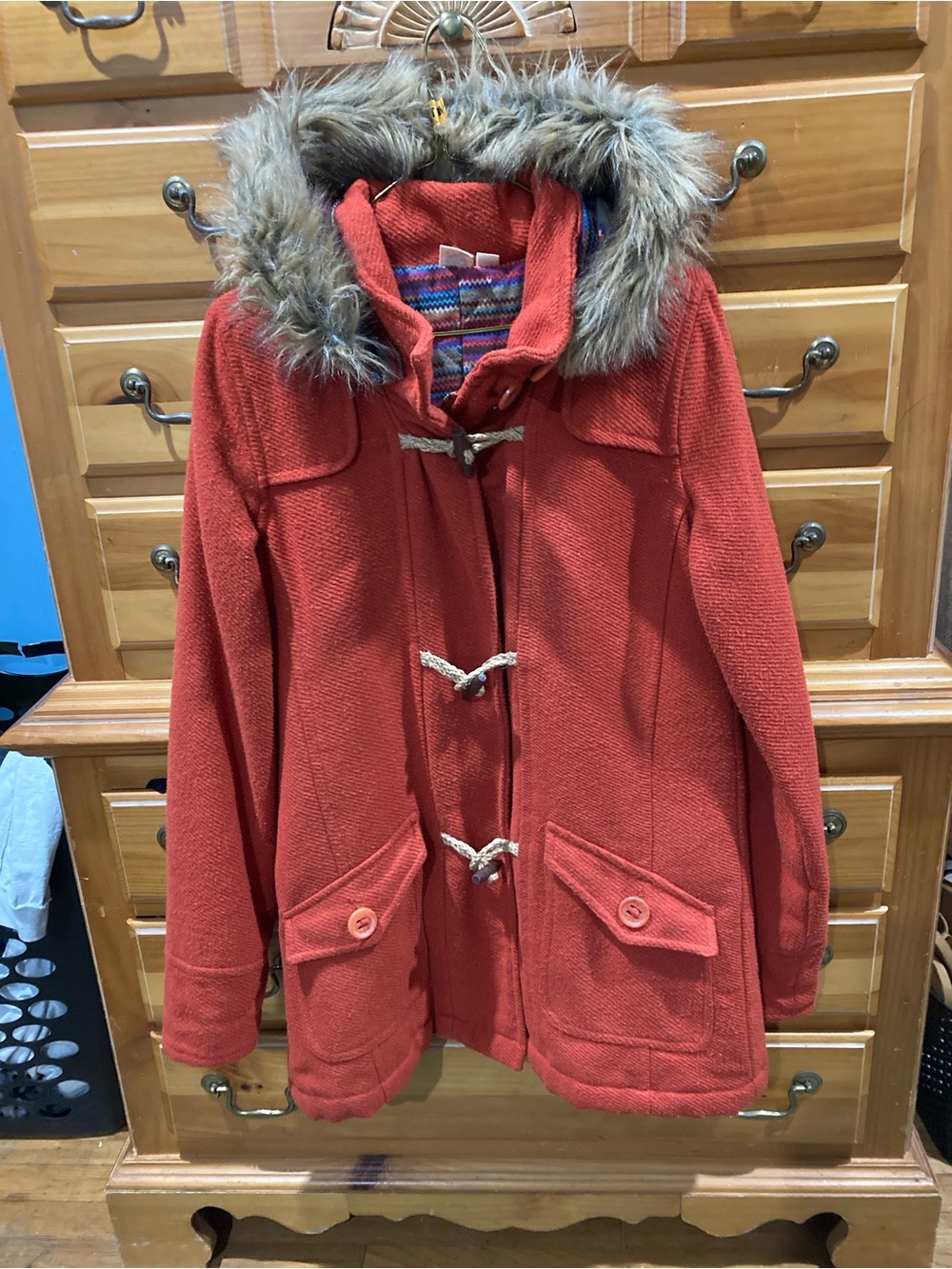 Roxy Women’s Burnt Orange Toggle Pea Coat with Hood
